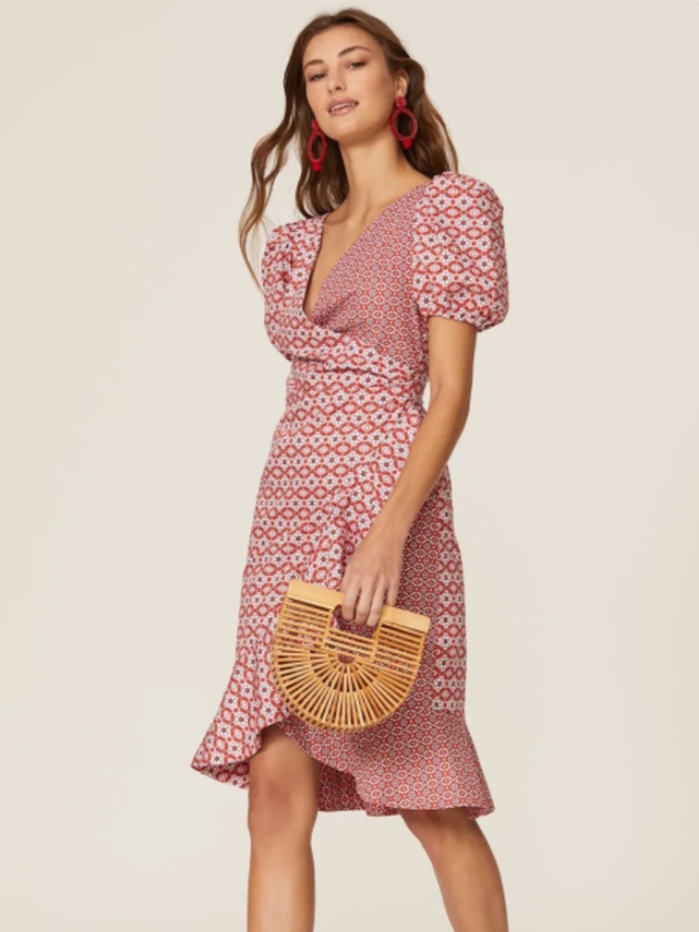 Sachin & Babi Puff Sleeve Faux Wrap Dress, Size 10